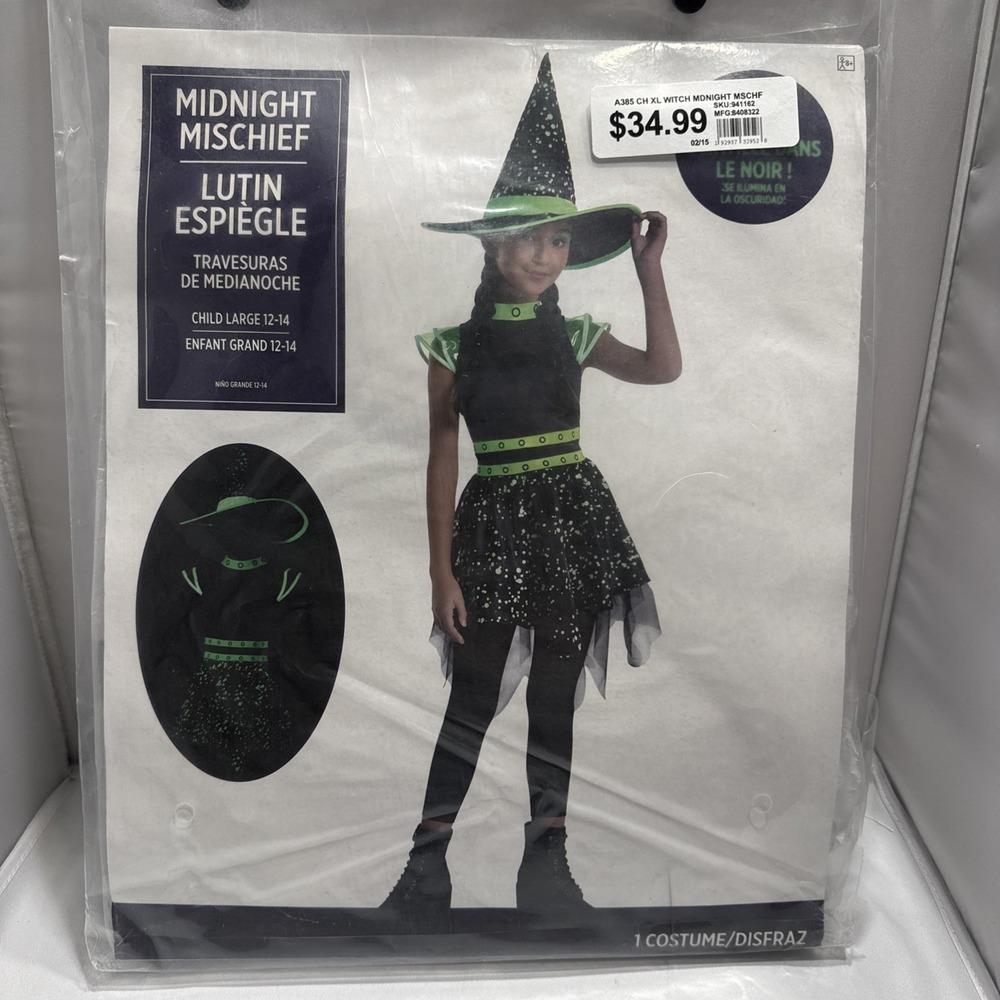 Suit Yourself Midnight Mischief Witch Halloween Costume Child Large 12-14 Dress